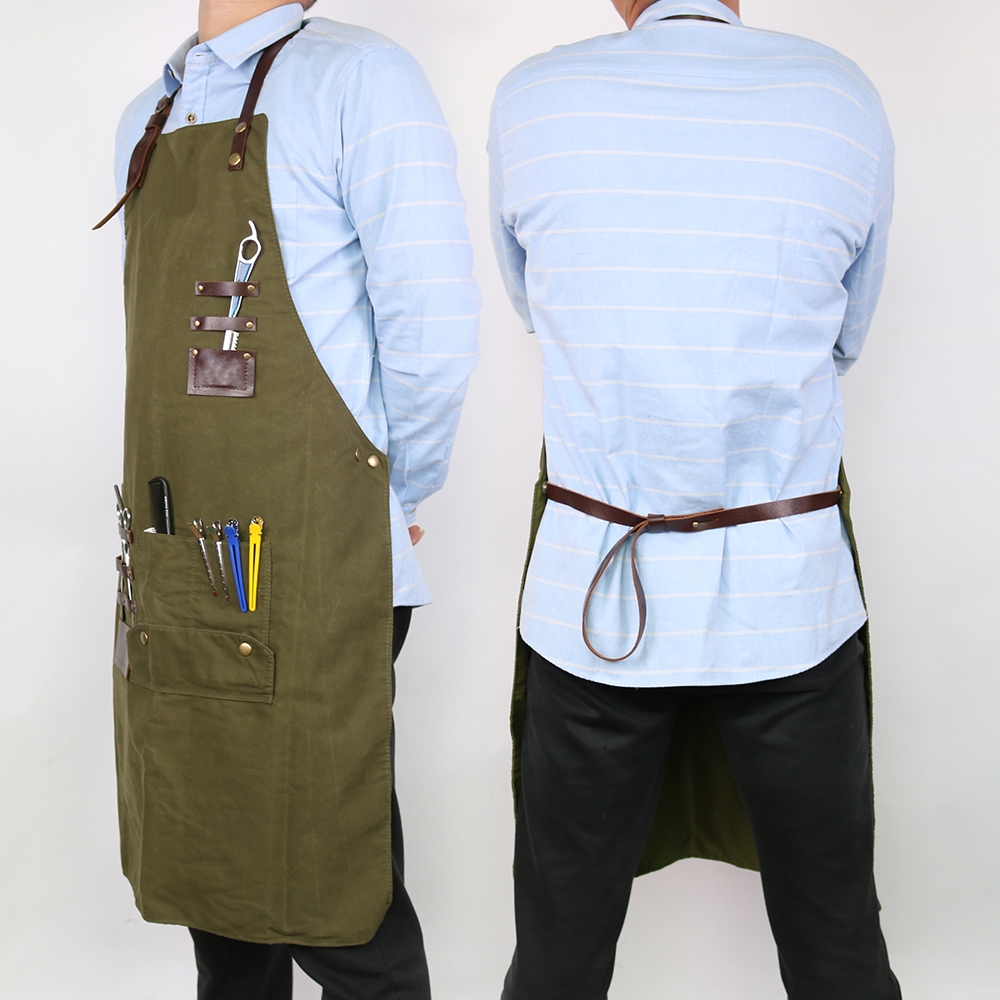Waxed canvas barber aprons